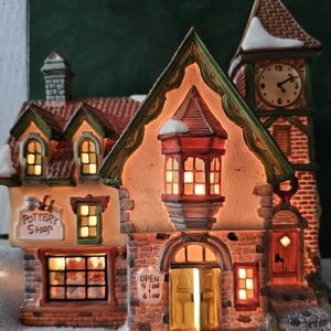RARE Pottery Shop Holiday Village House with Clock Tower